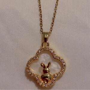 Gold Pendant Necklace with Crystal Accents minimalist bunny 18k gold plated